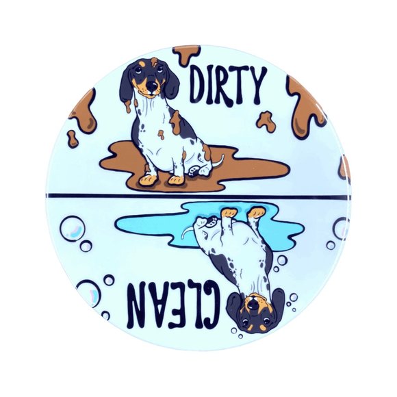 Black Piebald Dachshund Dog Clean Dirty Magnet - Picture 2 of 3